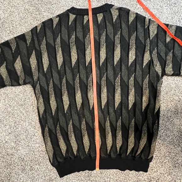 Pronto Uomo Sweater Mens L Black Beige Green Wool Blend 3D Knit Geometric 90s - Picture 6 of 10